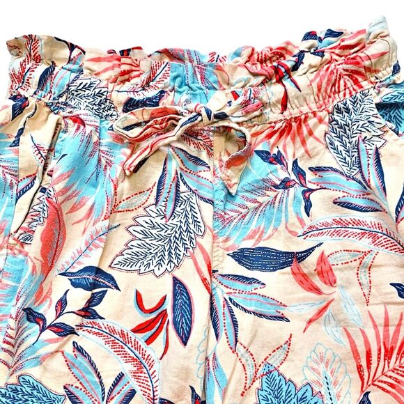 Nicole Miller Linen Blend Wide Leg Pants Medium Paper Bag Waist Tropical Floral - Picture 3 of 7